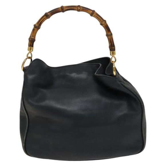GUCCI Bamboo Hand Bag Leather Black Gold - Picture 3 of 16